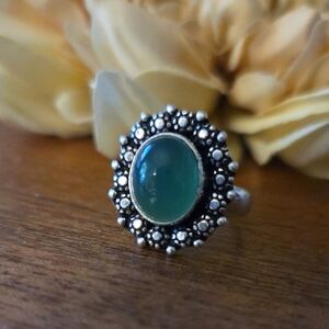Green Chalcedony Ring Silver Plated Size 5 NEW
